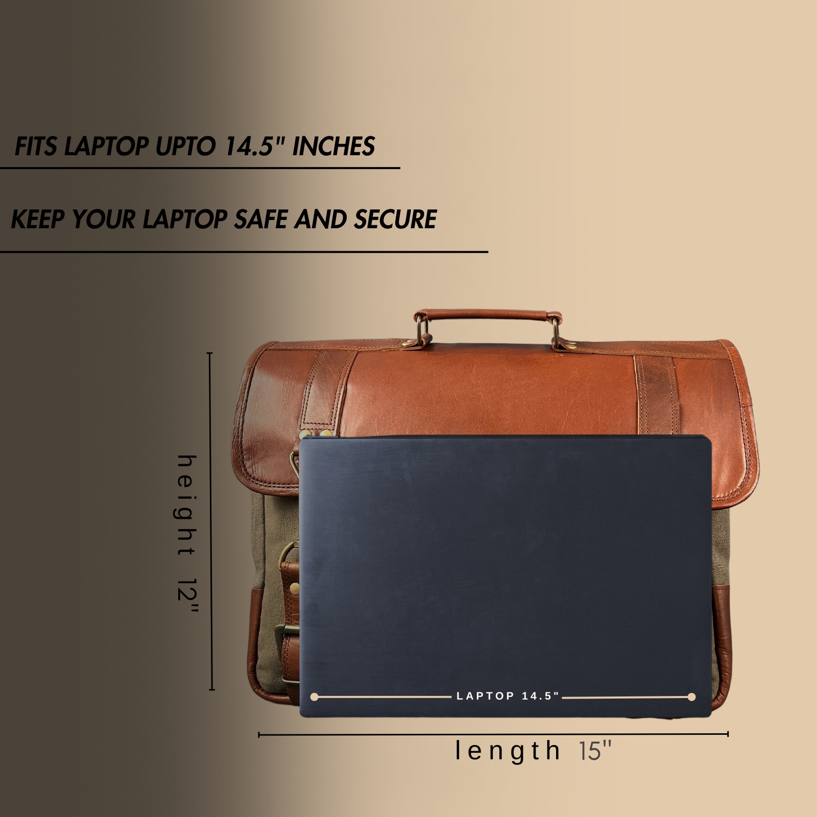 Madosh Genuine Brown Leather  Canvas Laptop Men’s Briefcase Side Crossbody Office Shoulder Business Messenger Laptop Handbag for men